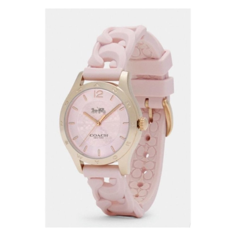 Coach Pink Silicone Strap Women's Watch with Gold-Tone Case